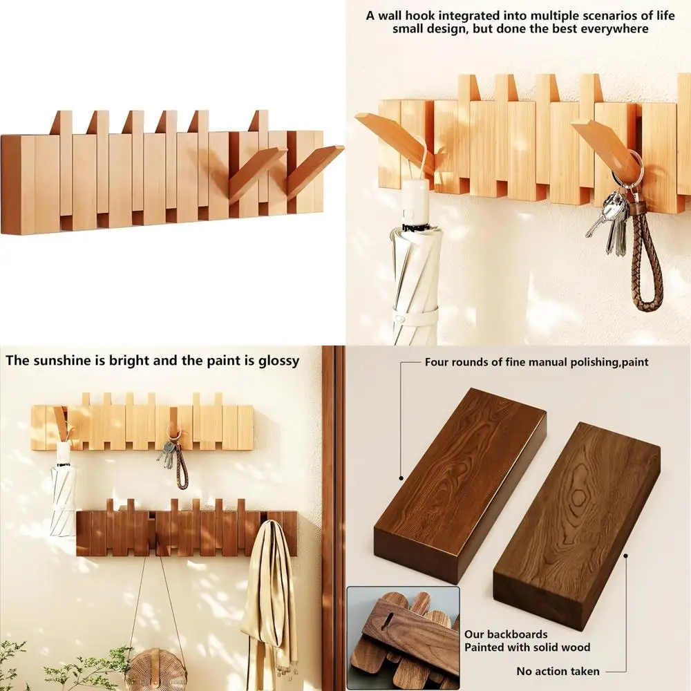 

Настенная вешалка для одежды с 8 крючками, вешалка из натурального массива дерева, вешалки из нетканого материала для домашнего и офисного использования