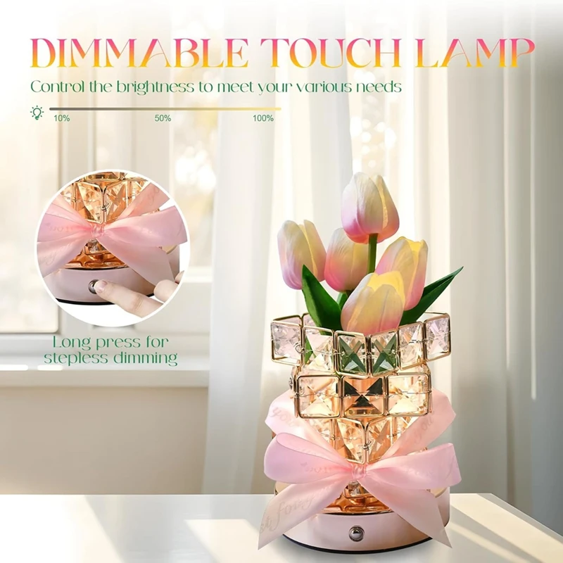 Tulip Flower Lamp 3 Colour Infinitely Dimming Battery Powered Small Night Light Rechargeable Cordless Touch Table Lamp B-AD23