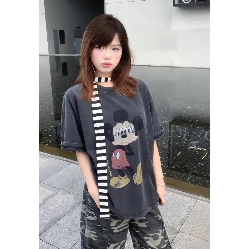 

Корейский Instagram нишевый ретро классический мультфильм с 3D принтом для мужчин и женщин повседневный универсальный свободный быстросохнущий топ тренд