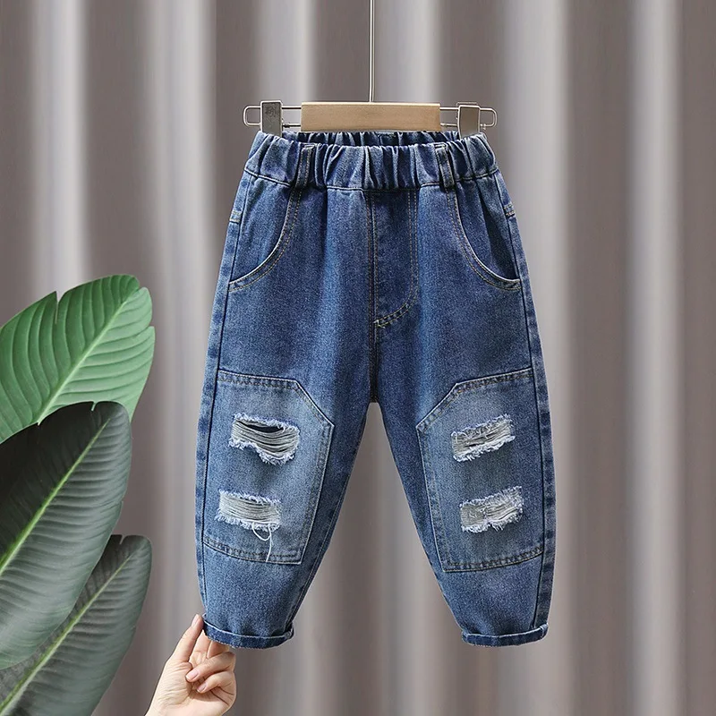 Ripped Patchwork Jeans For Boys Jeans Hip Hop Distressed Kids Harem Pants Loose Denim Trousers Spring Children Clothes 2-10Years