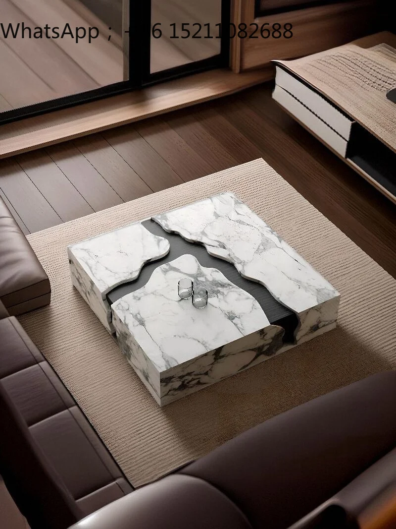SCY natural marble coffee table light luxury square large apartment minimalist luxury stone coffee table