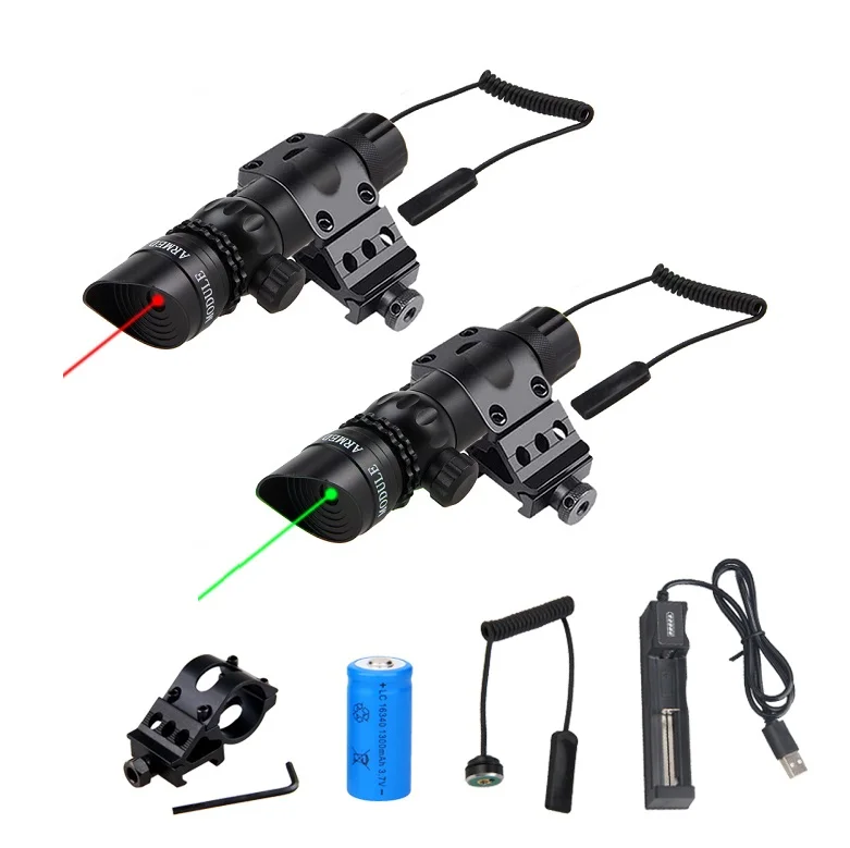 Tactical Hunting Red Green Laser Dot Sight Scope 20mm Rail Adjustable Laser Pointer Rifle Gun Scope Rail Barrel Pressure Switch