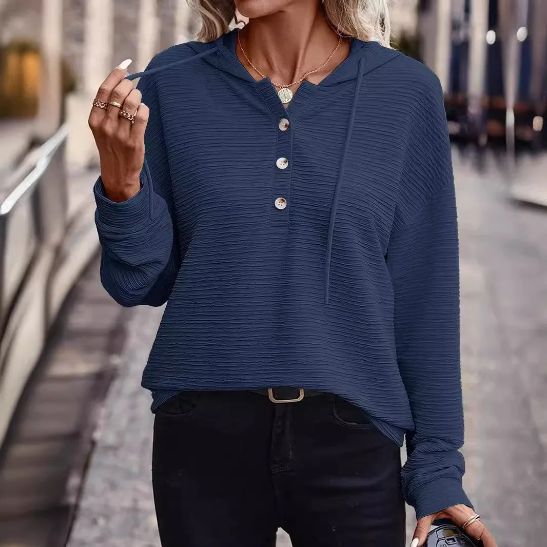 New Spring Women's Hoodie Shoulders Horizontal Stripes Long-sleeved Top Simple Casual Basic Versatile Autumn Pullover Sweatshirt