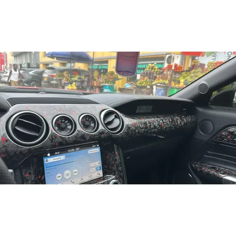For Ford Mustang GT 2015-2023 Full Set Forged Carbon Fiber with Red Flakes Dashboard Center Console Door Panel Air Vent