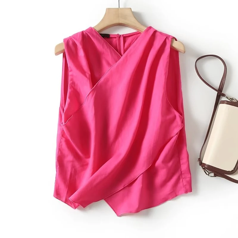 

Jenny&Dave Japanese Simple Casual Shirt Pleated Sleeveless Shirt Fashion Women's Cotton And Linen Solid Color Commuter Female
