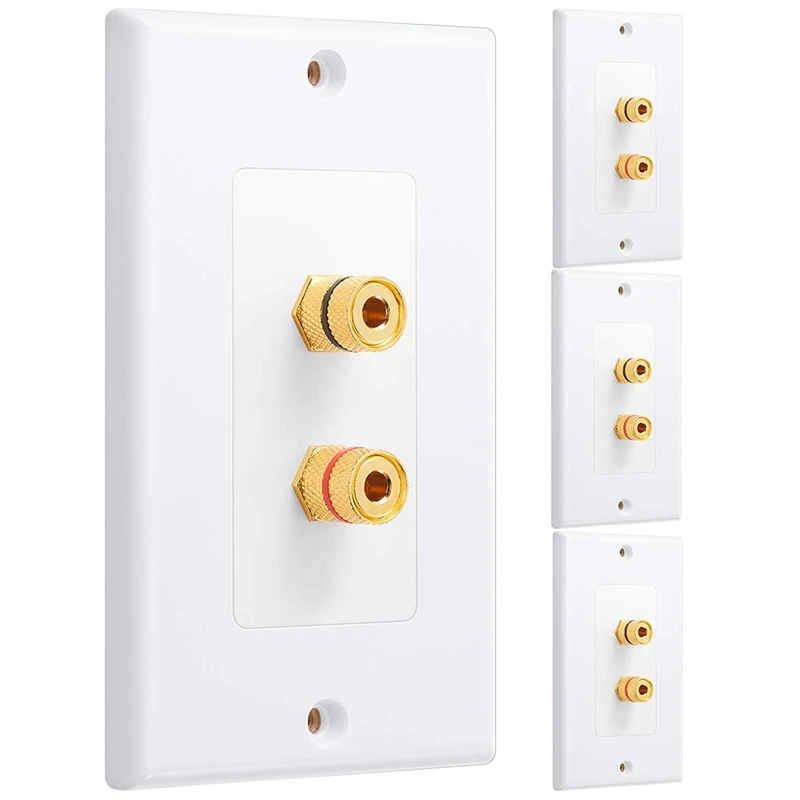 

4 Pack Single Gang 1.0 Speaker Wire Wall Plate (Banana Plug Wall Plate) for 1 Speaker, White