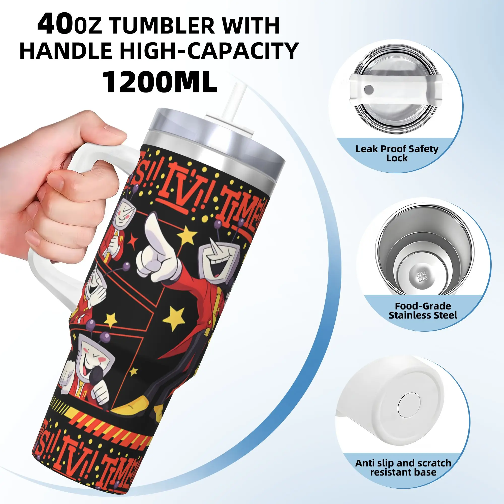 Tenna Deltarune Game, It’s TV Time Meme Video Game Stainless Steel Tumbler Thermal Cups With Straws and Lid Large Mugs Cup