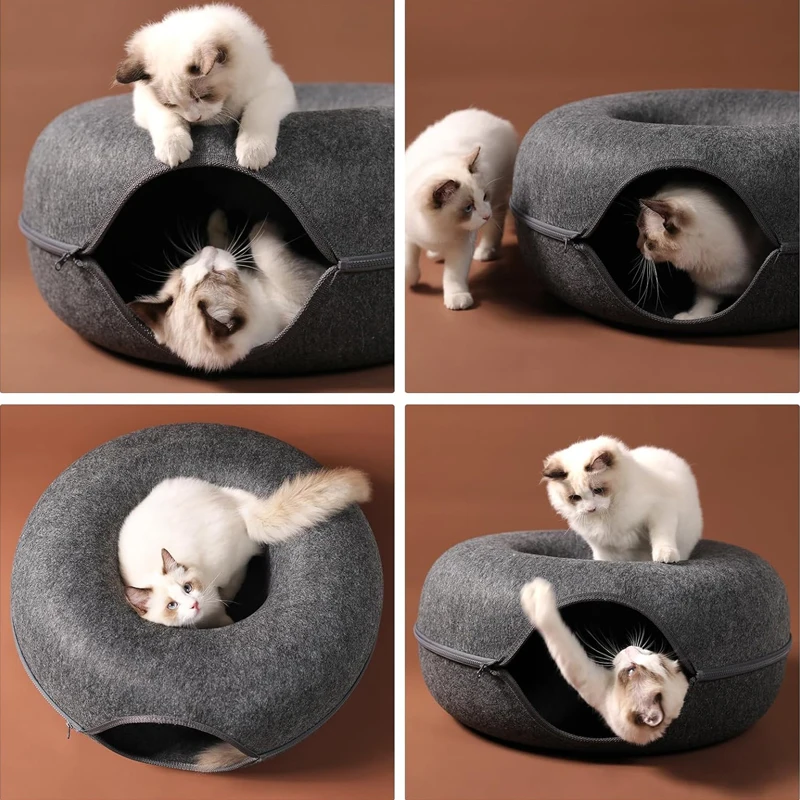 Donut Pet Cat Tunnel Interactive Bed Toy House Cat Bed Dual-use Indoor Toy Kitten Sports Equipment Cat Training Toy Cat House