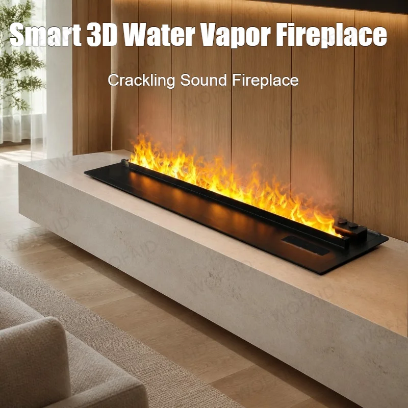 WOFAID Smart 3D Water Vapor Fireplace Chimenea Insert LED Mist Flame Crackling Sound Electric Fireplace for Media Wall Decor