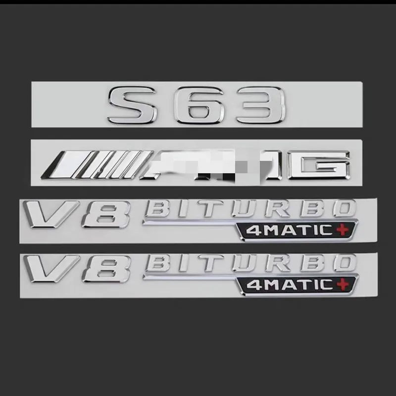 4pcs 3D ABS Chrome Letters Car Trunk Badge Sticker Fender Emblem S63 V8 Biturbo 4matic Logo For Mercedes S63 AMG Kit Accessories