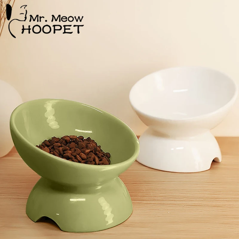 Ceramic Bowl of Cats High Foot Dog Bowl Neck Protector Feeder for Cats Dogs Pet Food Water Bowl Cat Accessories 15 °Inclined