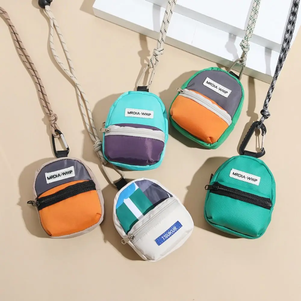 New Neck Hanging Coin Purse Contrasting Color Polyester Mini Wallet Earphone Storage Bag Anti-theft Small Key Bag