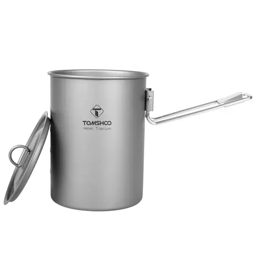 Tomshoo-Olla de titanio con tapa y mango plegable, utensilios de cocina portátiles para acampar al aire libre, senderismo, Picnic, agua, arroz, comida, tazón, botella, 900ml