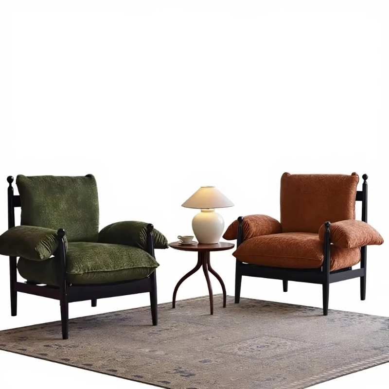 

French light luxury velvet solid wood single chair medieval style living room furniture