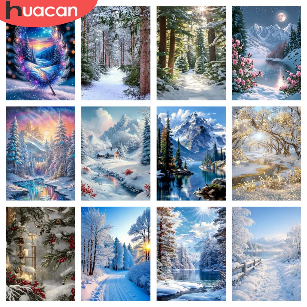 HUACAN Diamond Mosaic Novelties 2027 Forest Winter Snow Landscape Full Square Round Drill Diamond Painting Kits Home Artwork