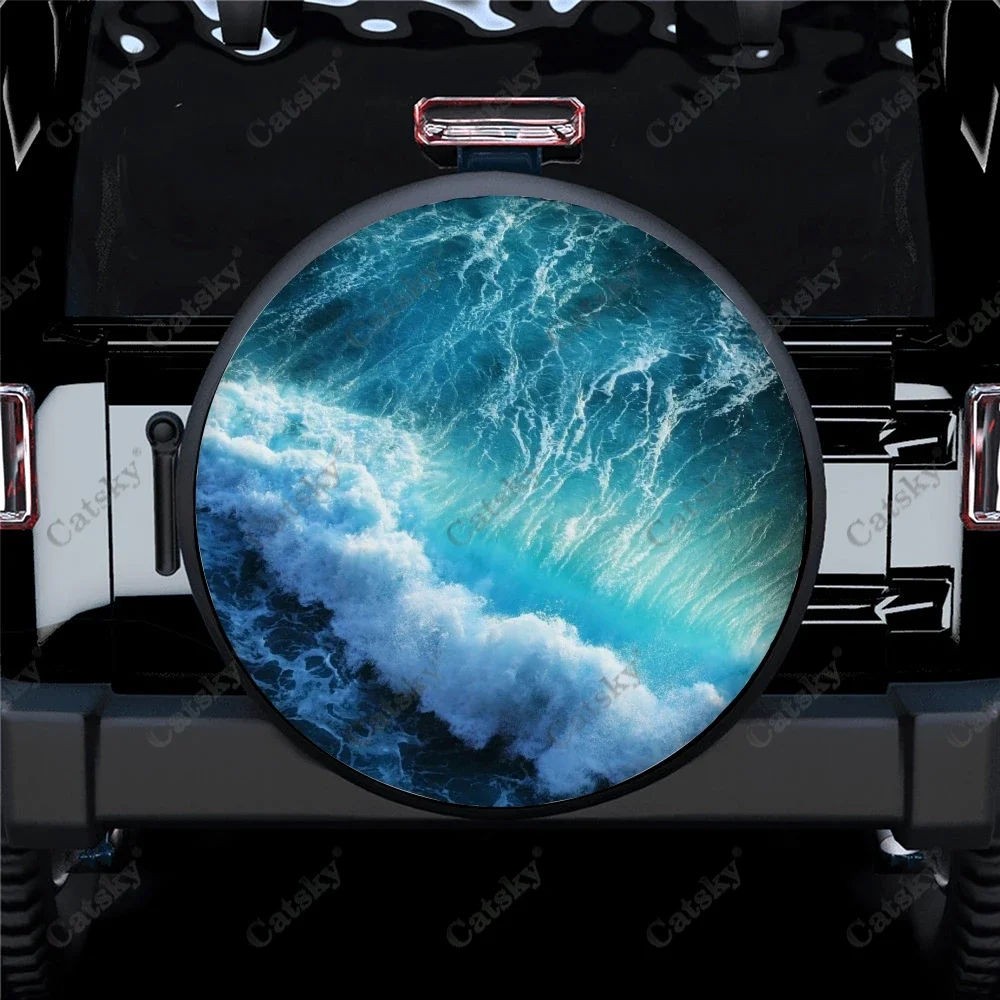 Surge Blue Sea Waves Car Accessories Spare Tire Cover Waterproof Tire Wheel Decoration Protect for Truck SUV Trailer 14-17inch