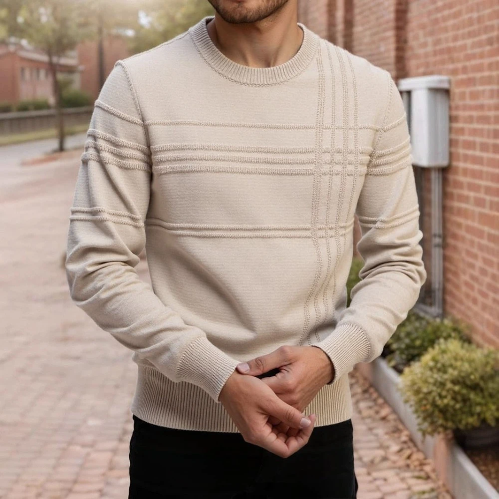 

High-quality Solid Color Men's Round-neck Pullover Sweater for Autumn and Winter