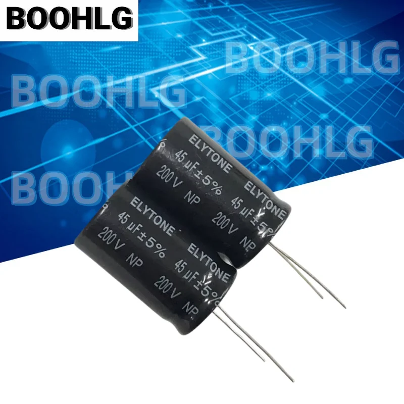 2 peças 45uf divisão de frequência de áudio np capacitor eletrolítico não polar 200v 45uf 22x36mm