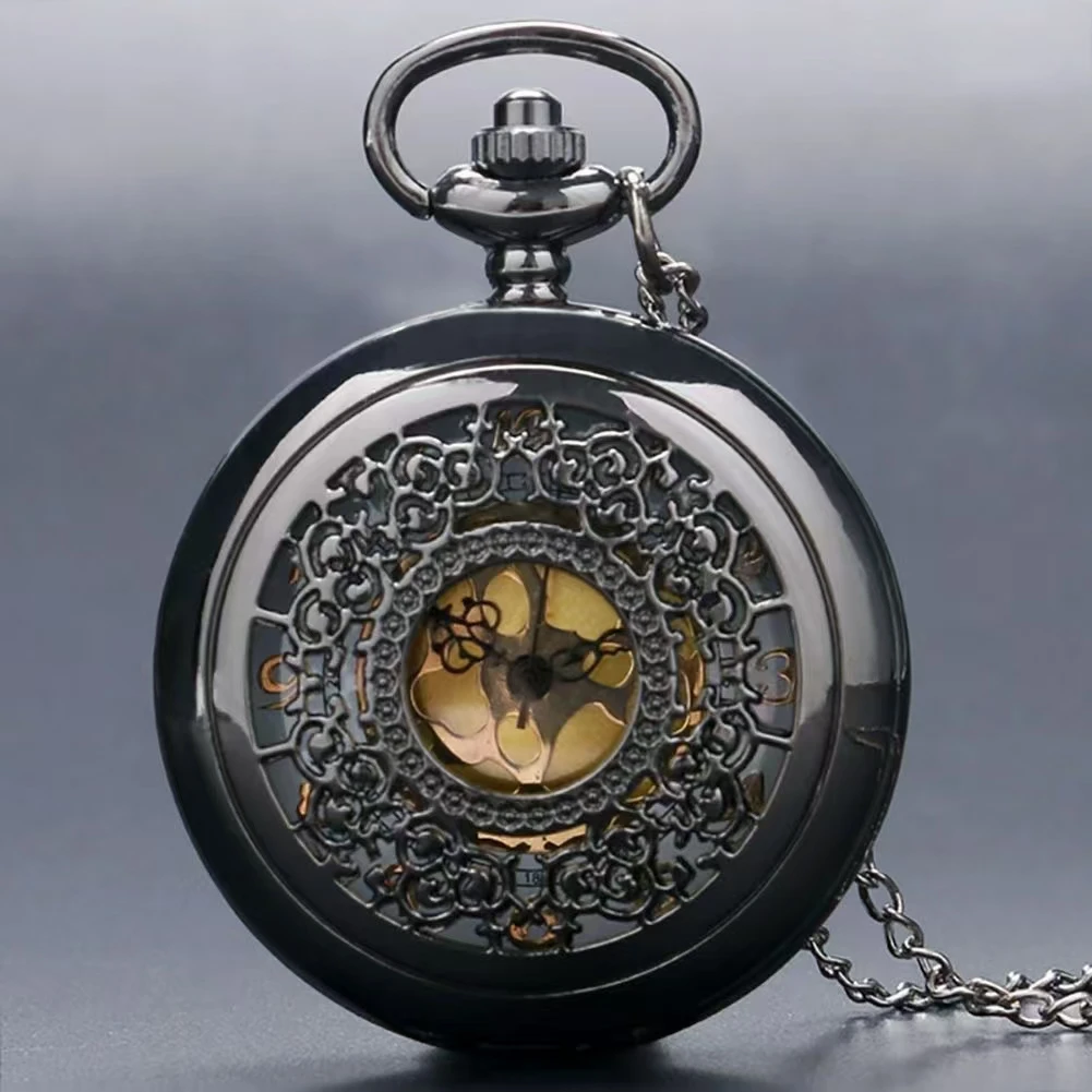 Skeleton Pink Flower Vintage Pocket Watch Dream Starry Sky Flip Pointer Quartz Watch Men's and Women's Decorative Large Pendant