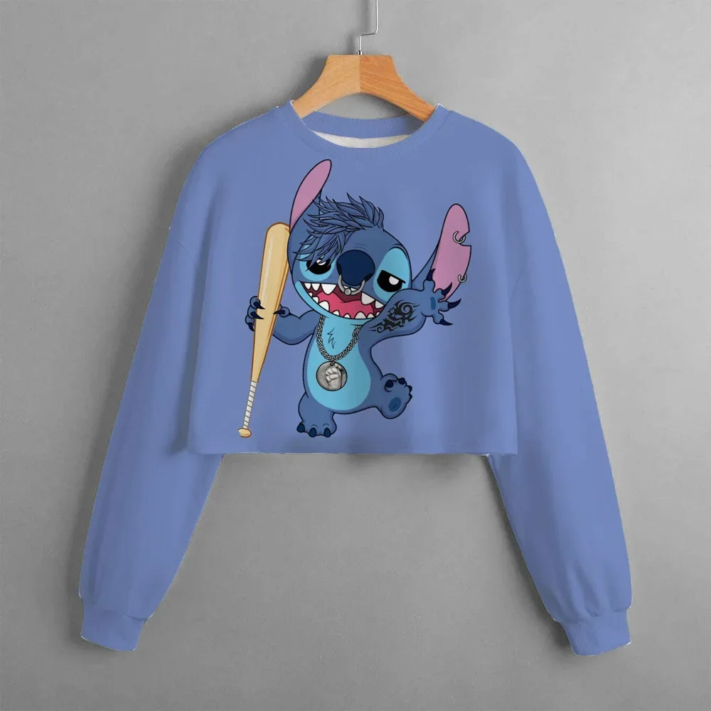 2024 New Disney Spring and Autumn Girls\' Short Sweatshirt Stitch Print Pullover Casual Cartoon Girls\' Dress Top