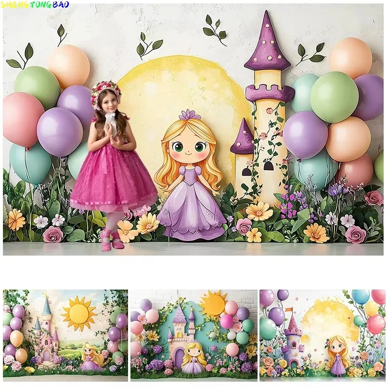 

Princess Castle Backdrops Kids Baby Cake Smash Banner Girls Birthday Party Photography Background Photo Studio Props Supplies