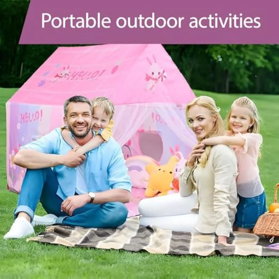 Kid Tent met Mat Ster Lights - Prinses Tent voor Meisjes Speelgoed Peuter voor Binnen en Buiten Fantasierijke Games Speelhuisje Roze Maat