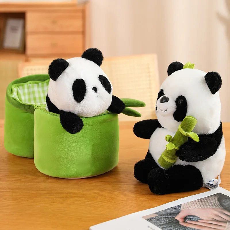 Bamboo Tube Panda Holding Bamboo Kids Gift Cute National Treasure Giant Panda Doll Fubao Huahua Gift Sofa Decoration 25cm