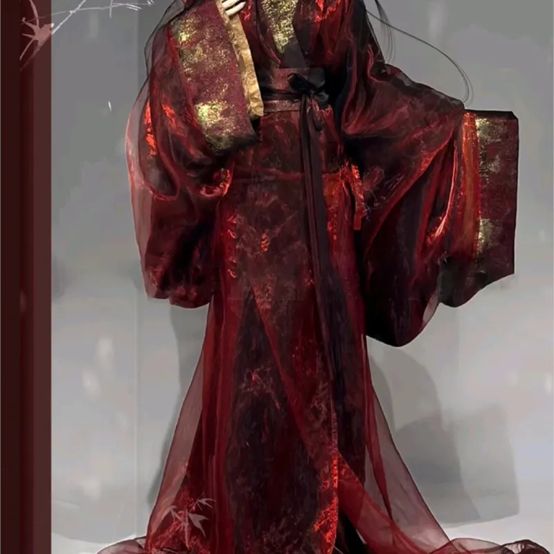 New Warring States Robe Hanfu Wedding Clothes Heavy Industry Red for Women Big Sleeve Collar Trailing Straight Vintage Costume