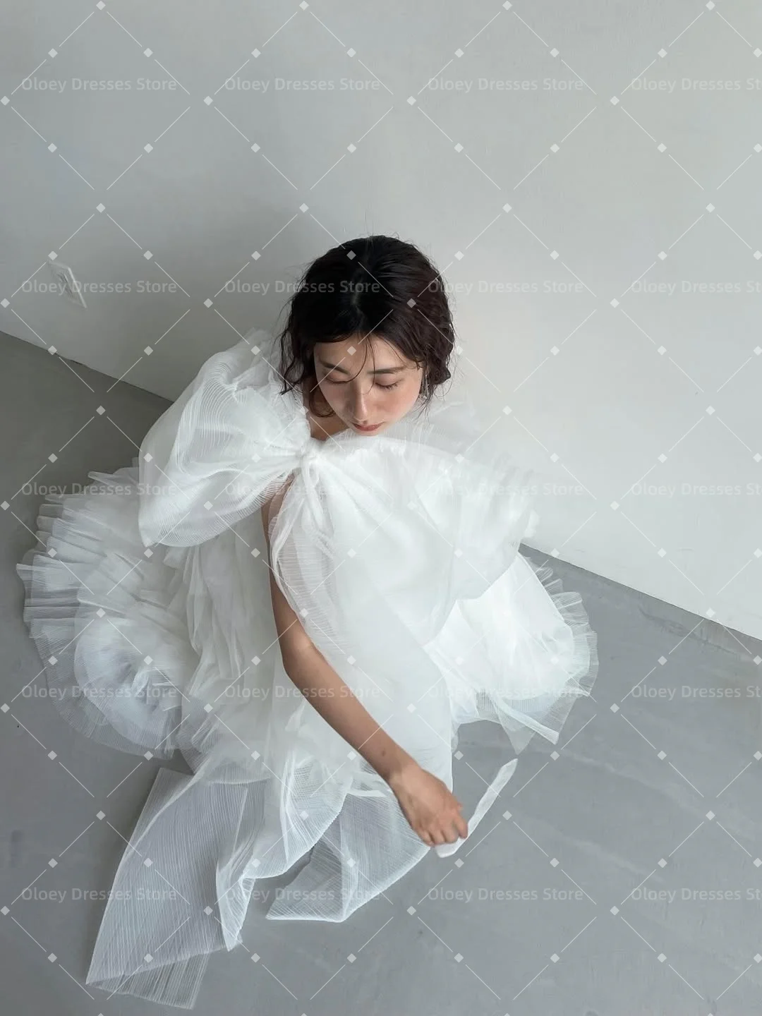 OLOEY  Korea Luxury Wedding Photo Shoot Dress Strapless Bridal Gowns A line Long Tiered Corset 웨딩드레스 Customized ウェディングドレスです
