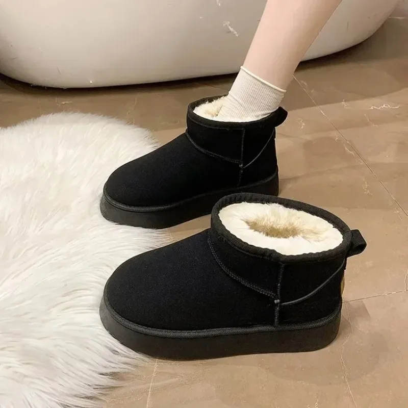 

Women Winter Keep Warm Fur Cotton Woman Faux Suede Slip-On Ankle Botas Padded Shoes Thick Plush Platform Snow Boots
