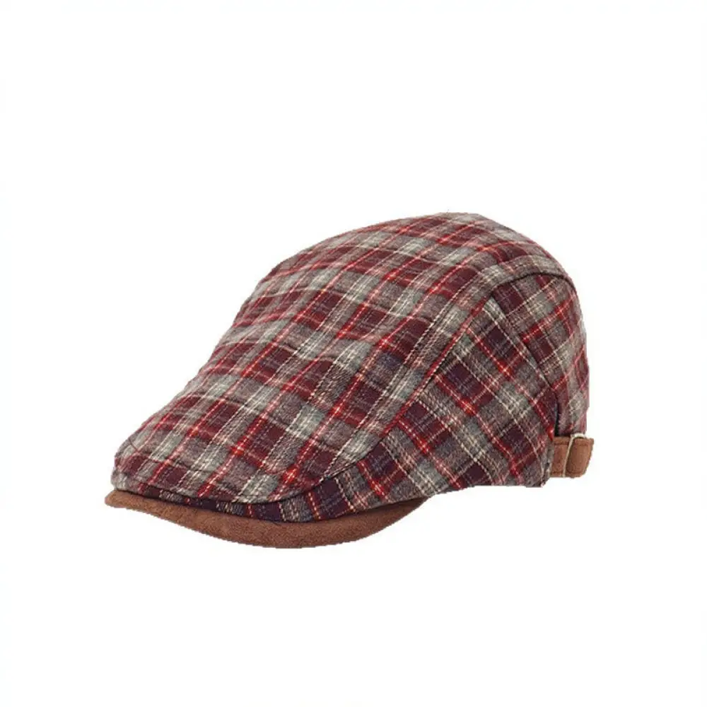 Women Vintage Plaid Newsboy Cap Autumn Winter British Style Suede Visor Beret Elegant Fashion Adjustable Casual Hat
