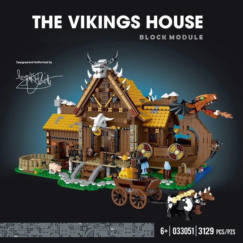 Creative Expert Medieval Architecture MOC 033051 The Vikings House Model 3129PCS Building Blocks Brick Puzzle Toys for Boys Gift