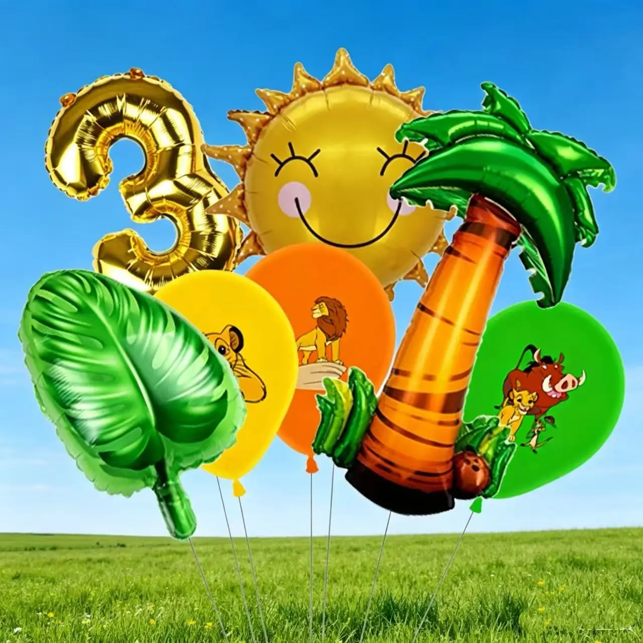 Set de Globos de Aluminio con Temática de El Rey León Simba, con Palmera y Hojas Tropicales, para Decoración de Fiesta de Cumpleaños con Temática de Jungla y Safari