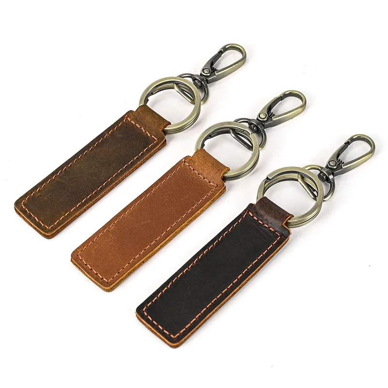 Vintage Brown Cowhide Car Keychain for Women Personality Leather Keyring Short Oil Corium Wristband Key Chains Lanyard Wholesale