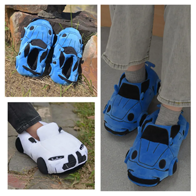 Zapatillas de felpa de coche de fantasía de dibujos animados, zapatos rellenos con forma de vehículo divertido para Cosplay, zapatillas de casa de interior de Navidad para hombres y mujeres