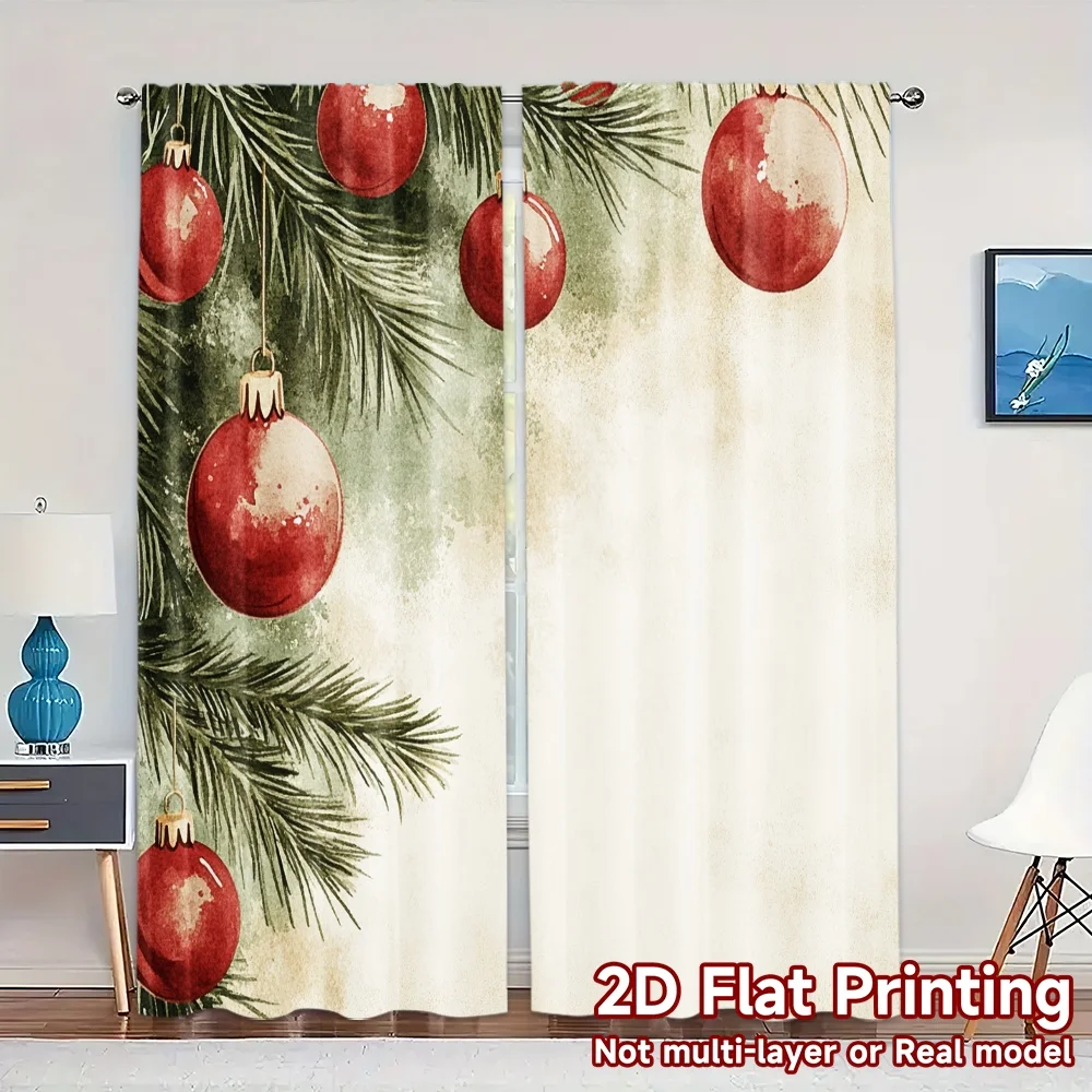 2pcs,Curtains Christmas Baubles Pine Branches (4) Creative Modern Curtains Versatile Fabric Curtains Decorations Outdoor Perfect