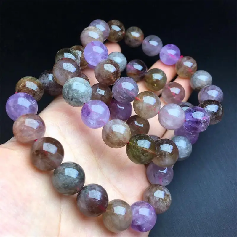 

14MM Natural Auralite Quartz Bracelet Women Fashion Red Crystal Clear Round Beads Lovers Strand Jewelry Gift 1PCS