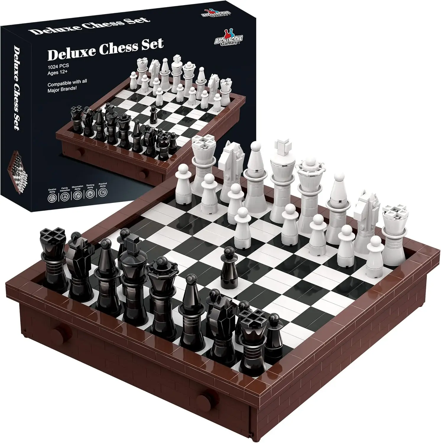 

Building Block Chess Set - 1,024 Pcs, Build Your Own Chess Game with Board & Pieces, Compatible with Major Block Brands