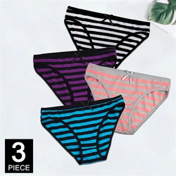 Cotton Panties for Woman Sexy Lace Underwear Briefs Set Lingerie Girls Ladies Bikini Underpants Striped Print knickers 3 Pcs/lot