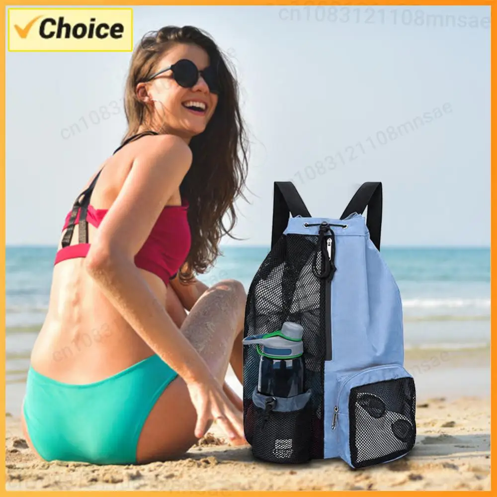 Mesh Drawstring Backpack Mesh Swim Bag Lightweight Swimming Sports Bag Waterproof Adjustable Strap for  Beach Holidays