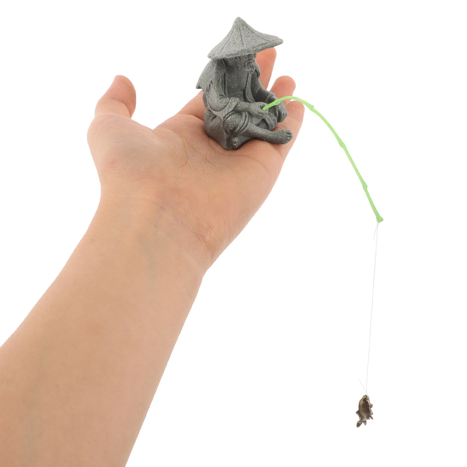 

Small Fisherman Statue for Fish Tank Zen Garden Bonsai Miniature Resin Ornament Asian Style Aquatic Decor Tranquil Home Office