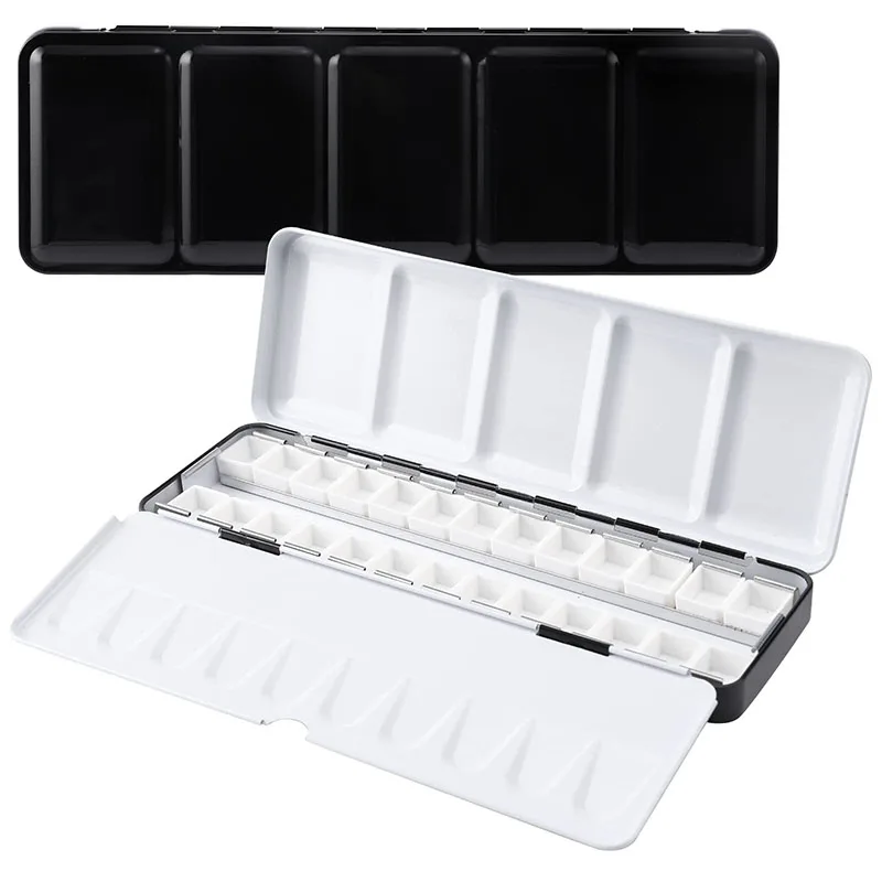 Empty Watercolor Tin Palette Travel Metal Paint Tin Box with 26pcs Watercolor Half Pans for Travel Painting Storage