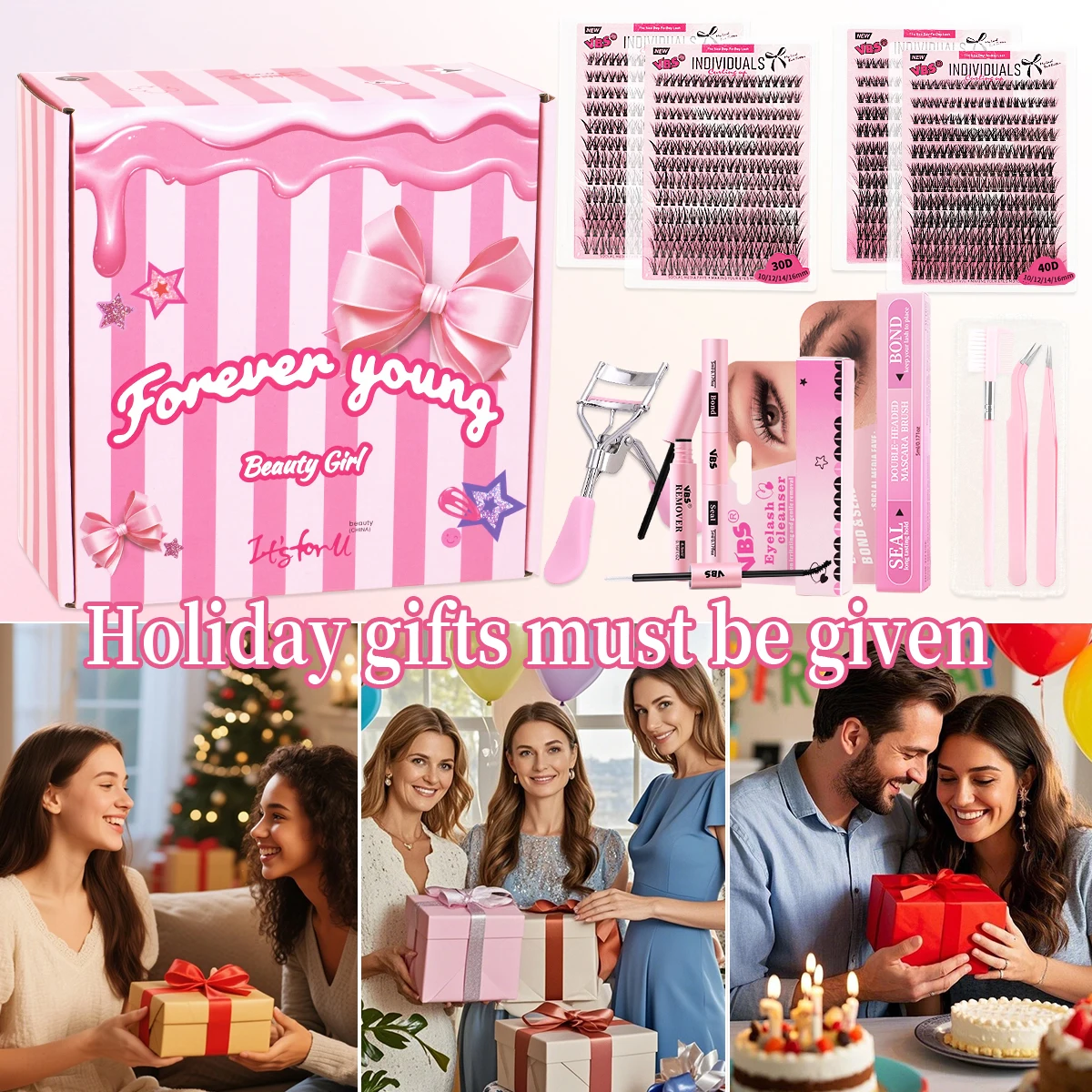 10-delige valse wimper geschenkdoos, met valse wimperpincet en lijmwimperkrullers, prachtige wimperlijmset, kerstgif