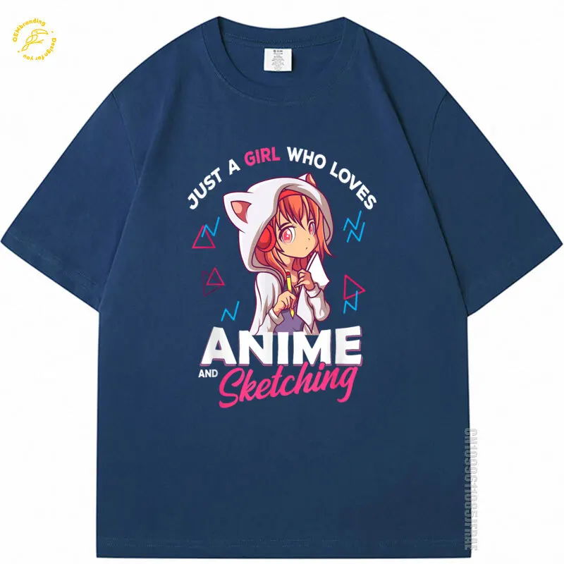 Unisex-T-Shirt Just A Girl Who Loves Anime Y Sketching Otaku Anime-T-Shirt Herren Ф Nakon Муж О Omnavelenз Dijamento Daugnaden T-Shirt Herren