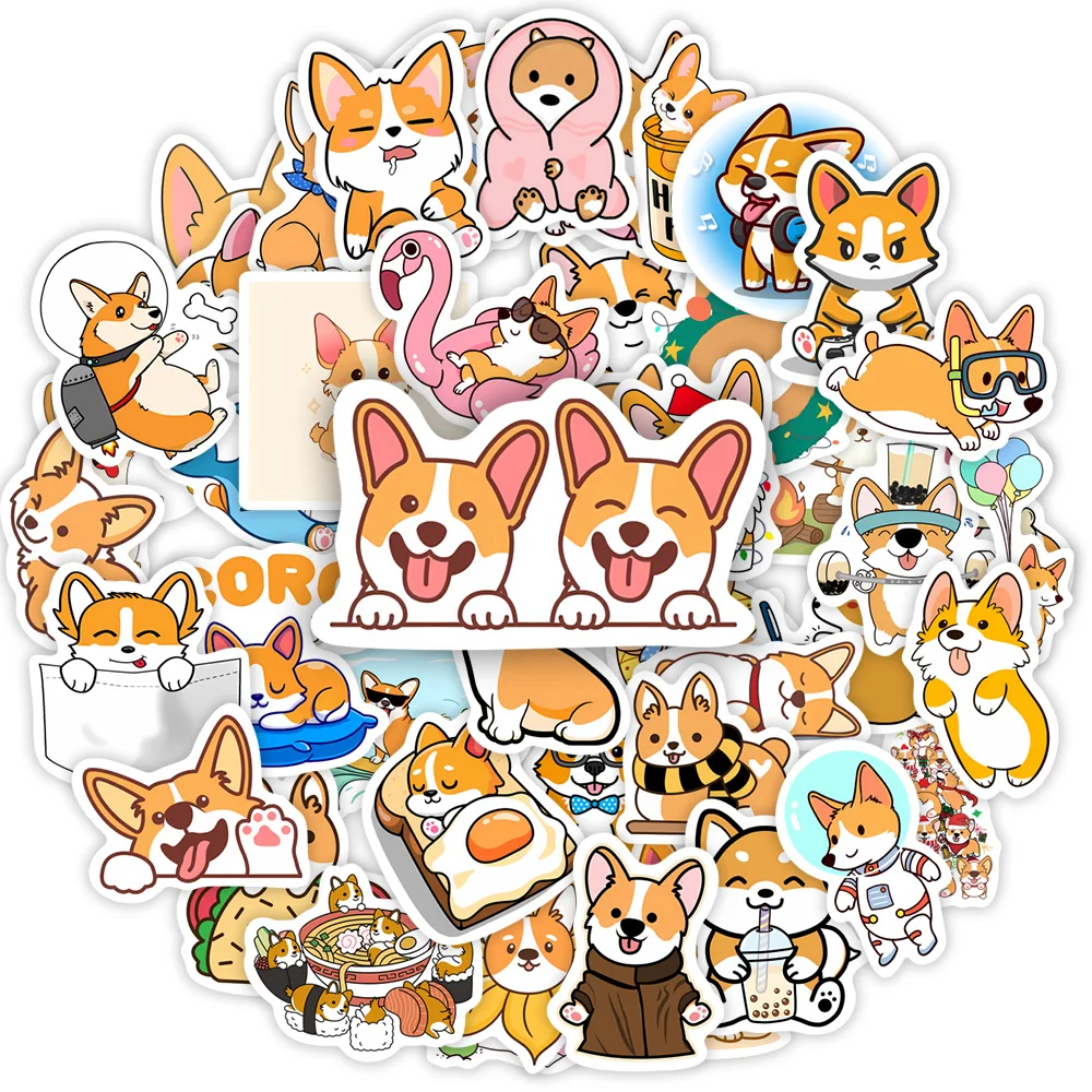 Pegatinas de perro Corgi de dibujos animados, calcomanía decorativa para teléfono, equipaje, portátil, álbum de recortes, impermeable, juguete