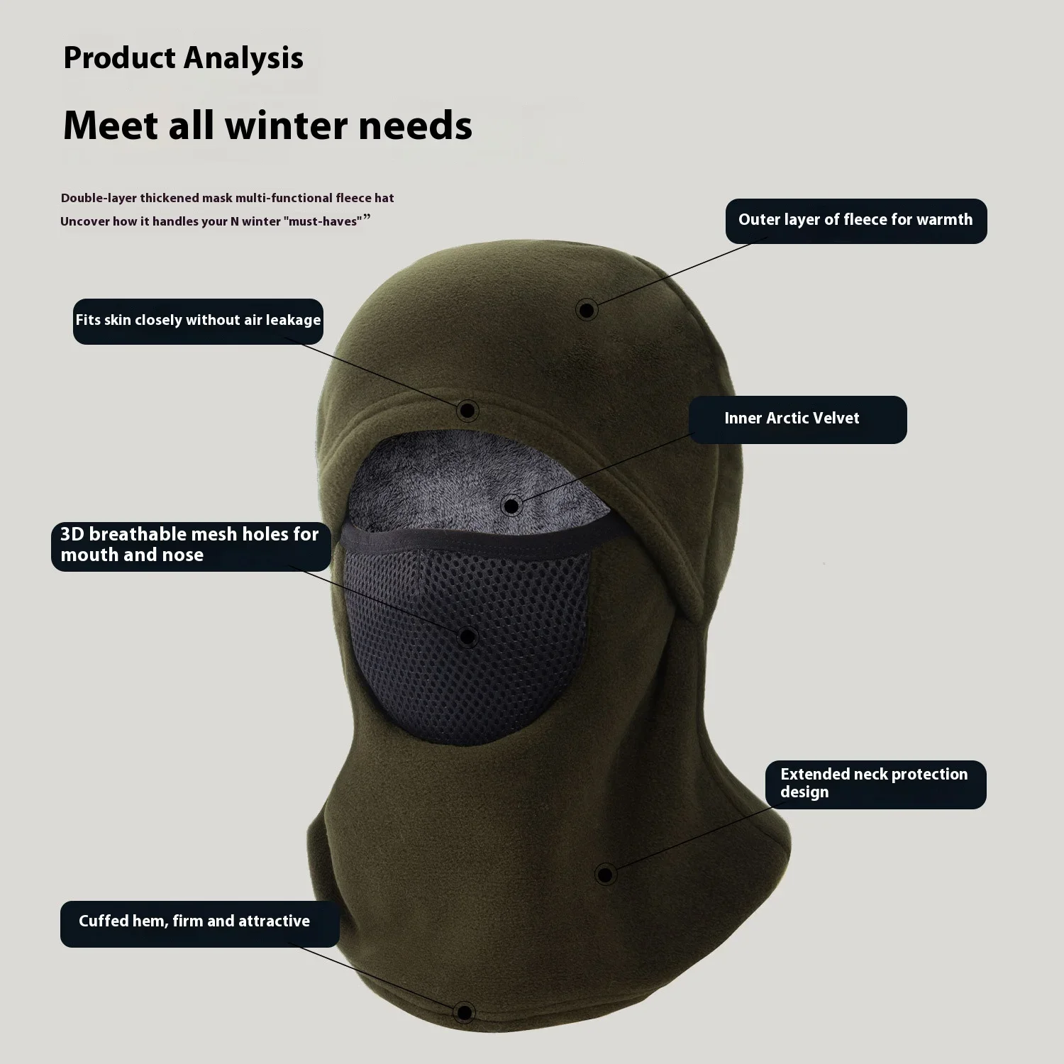 Men & Women Winter Windproof Balaclava Mask Polar-fleece Thermal Breathable Full Face Cover for Ski Motorcycle Cycling