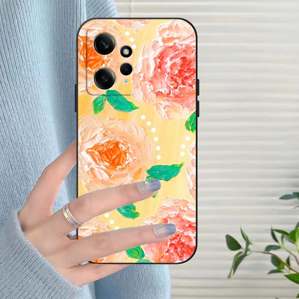 Black Tpu Case For Xiaomi POCO M4 X5 X4 C40 Pro 4G 5G X3 NFC 5G F3 F4 GT romantic lovely flower