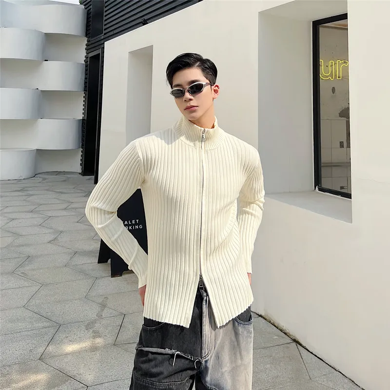 

Autumn Winter New Sle Men's Zipper Cardigan Sweater Slim Fit High Collar Base Layer irt Trendy Striped All-Match Outerwear
