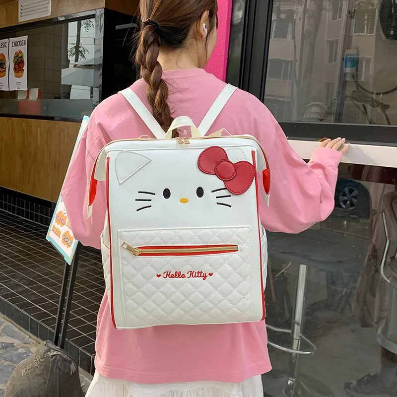 حقيبة ظهر نسائية جديدة من Hello Kitty حقيبة ظهر نسائية عصرية ذات سعة كبيرة وعالية الجودة حقيبة ظهر فاخرة غير رسمية متعددة الوظائف #6
