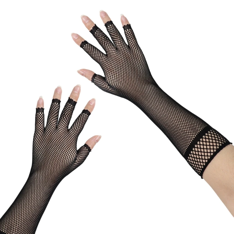 Nightclub Dark Fishnet Gloves for Christmas Theme Party for Women and Girls